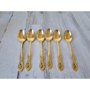 Lenox holly berry spoon flatware poinsettia Xmas Gold spoon‎ set stainless steel